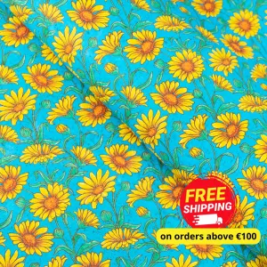 Printed Cork Fabric with Bright Yellow Sunflower Design COF-565