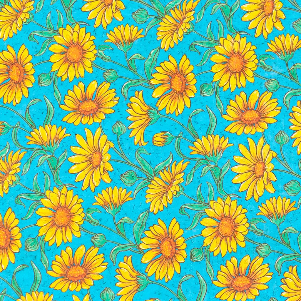 Printed Cork Fabric with Bright Yellow Sunflower Design COF-565