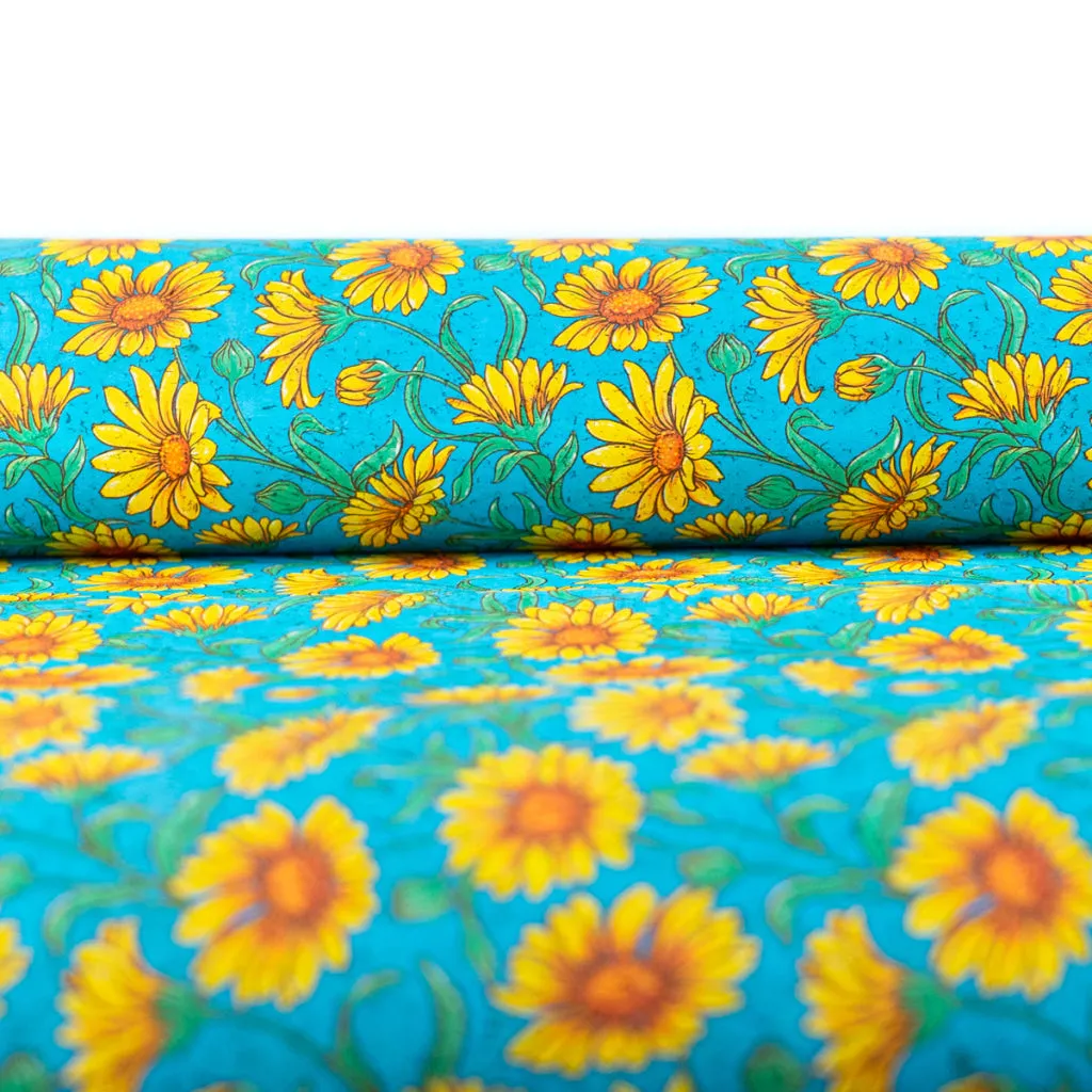 Printed Cork Fabric with Bright Yellow Sunflower Design COF-565
