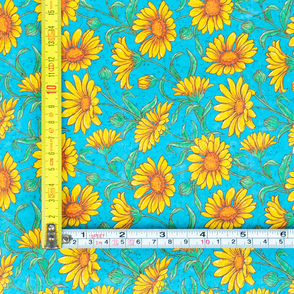 Printed Cork Fabric with Bright Yellow Sunflower Design COF-565