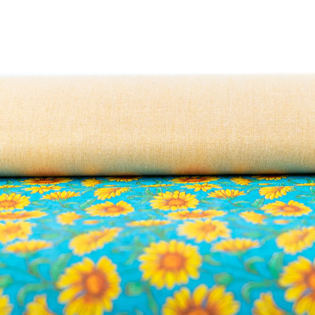 Printed Cork Fabric with Bright Yellow Sunflower Design COF-565