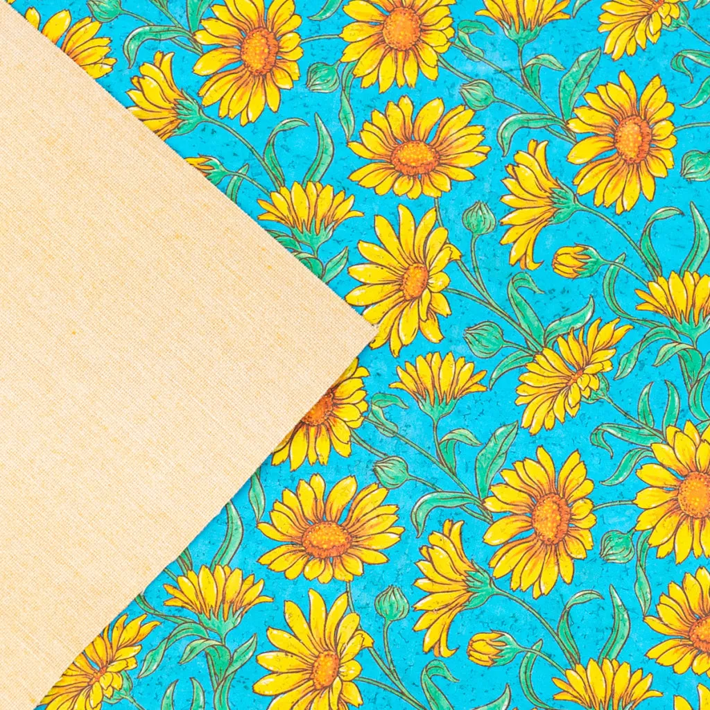 Printed Cork Fabric with Bright Yellow Sunflower Design COF-565