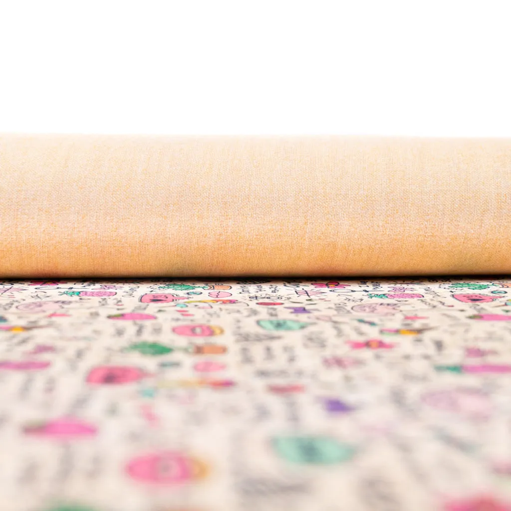 Printed Cork Fabric with Fun Doodles and Girl Power Design COF-556