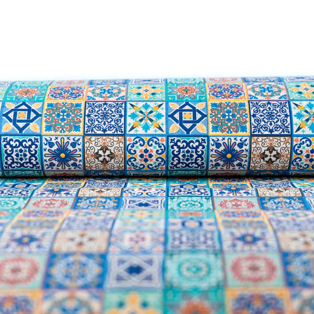 Printed Cork Fabric with Intricate Mosaic Tile Pattern COF-562