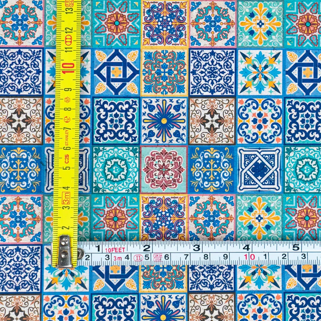 Printed Cork Fabric with Intricate Mosaic Tile Pattern COF-562