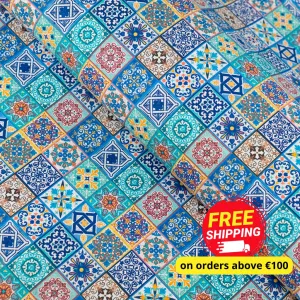 Printed Cork Fabric with Intricate Mosaic Tile Pattern COF-562