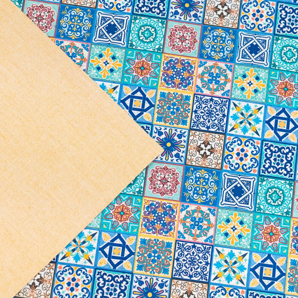 Printed Cork Fabric with Intricate Mosaic Tile Pattern COF-562