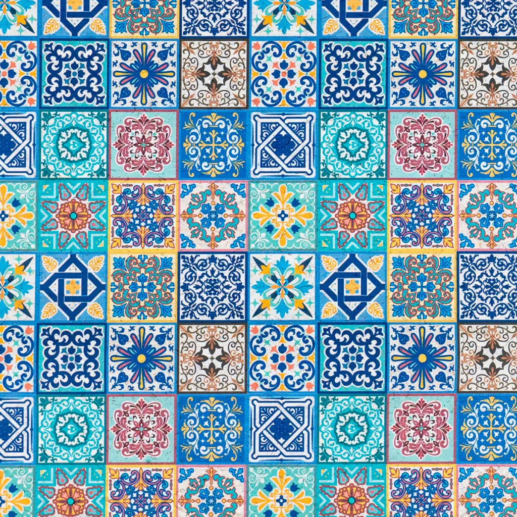 Printed Cork Fabric with Intricate Mosaic Tile Pattern COF-562