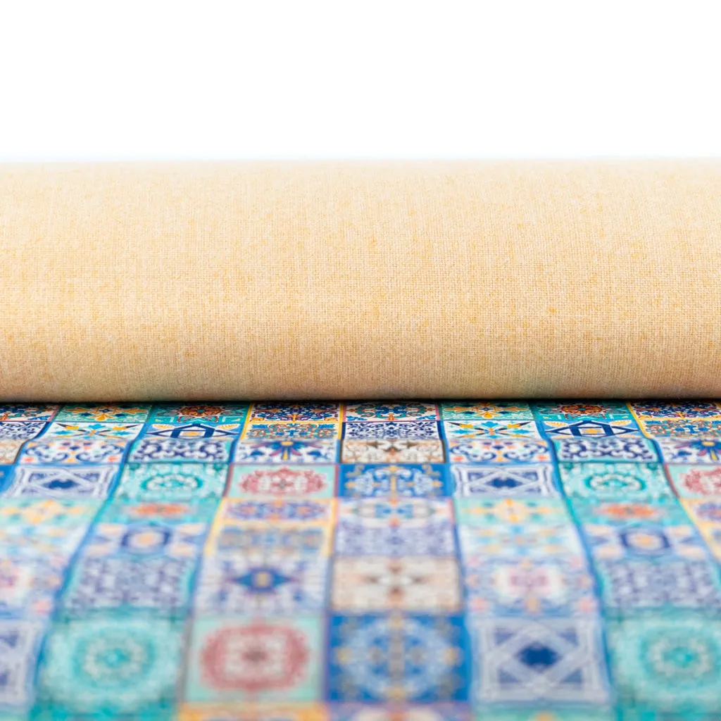 Printed Cork Fabric with Intricate Mosaic Tile Pattern COF-562