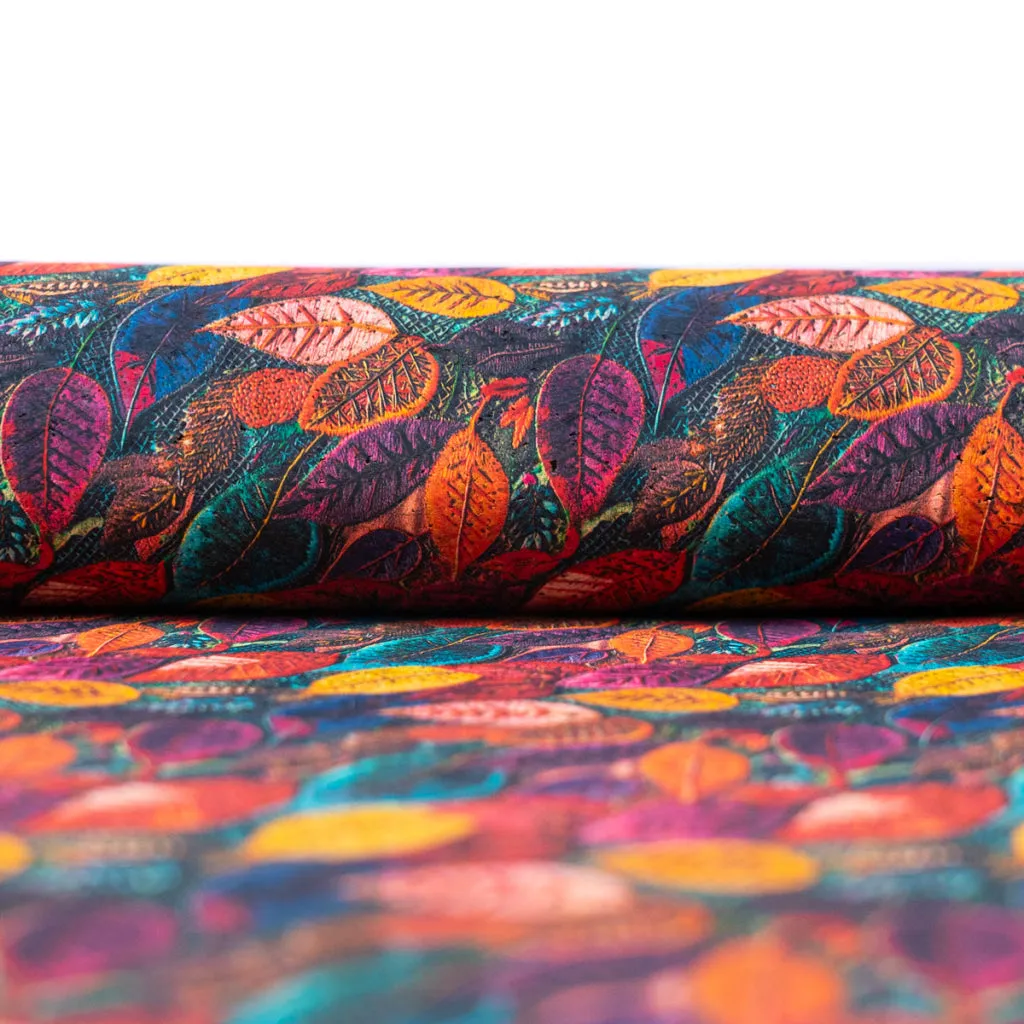 Printed Cork Fabric with Vibrant Autumn Leaf Design COF-557