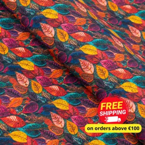 Printed Cork Fabric with Vibrant Autumn Leaf Design COF-557