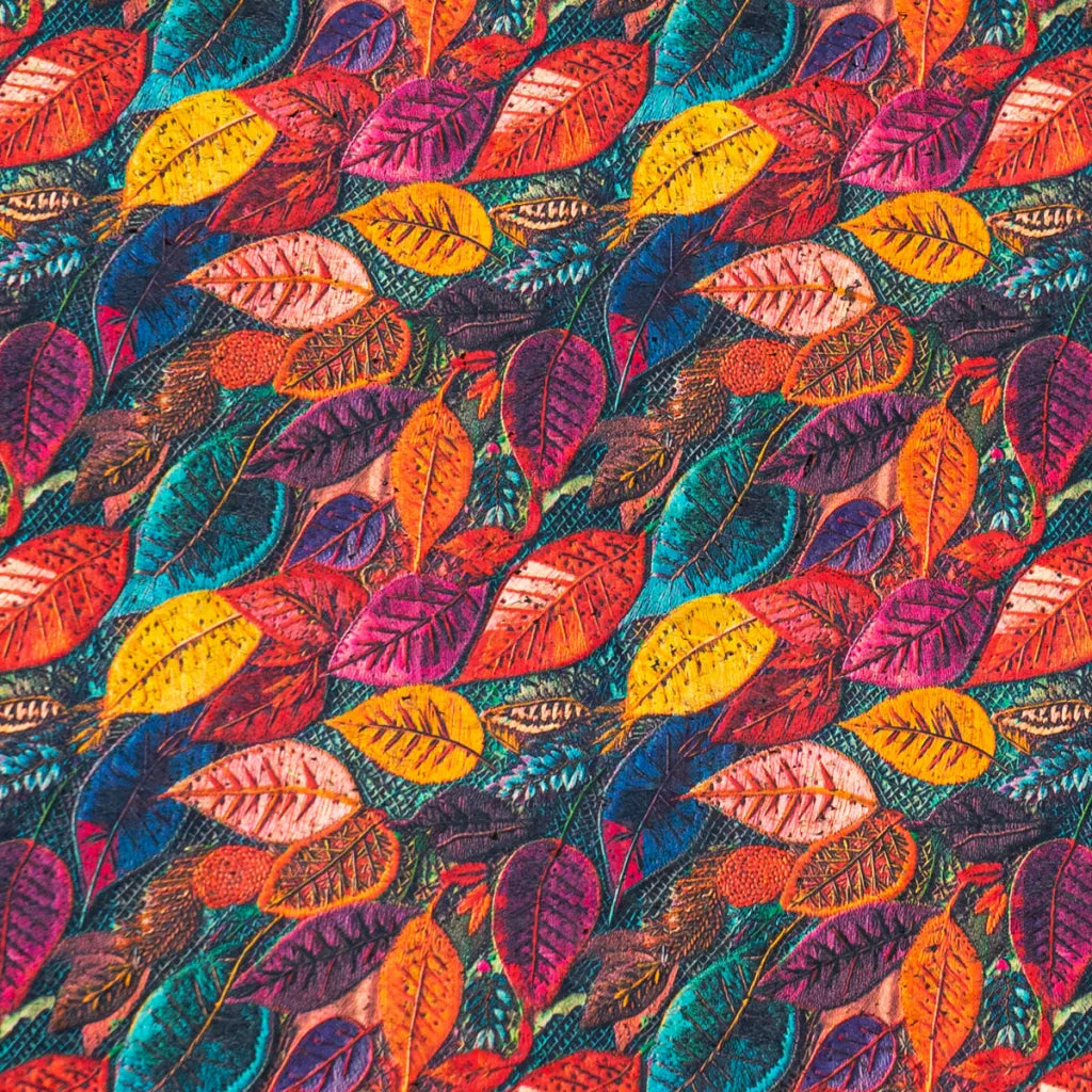 Printed Cork Fabric with Vibrant Autumn Leaf Design COF-557