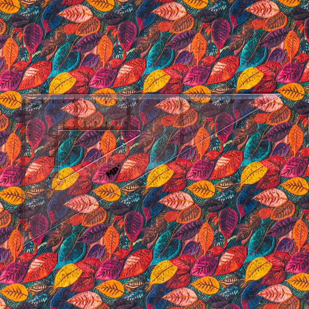 Printed Cork Fabric with Vibrant Autumn Leaf Design COF-557