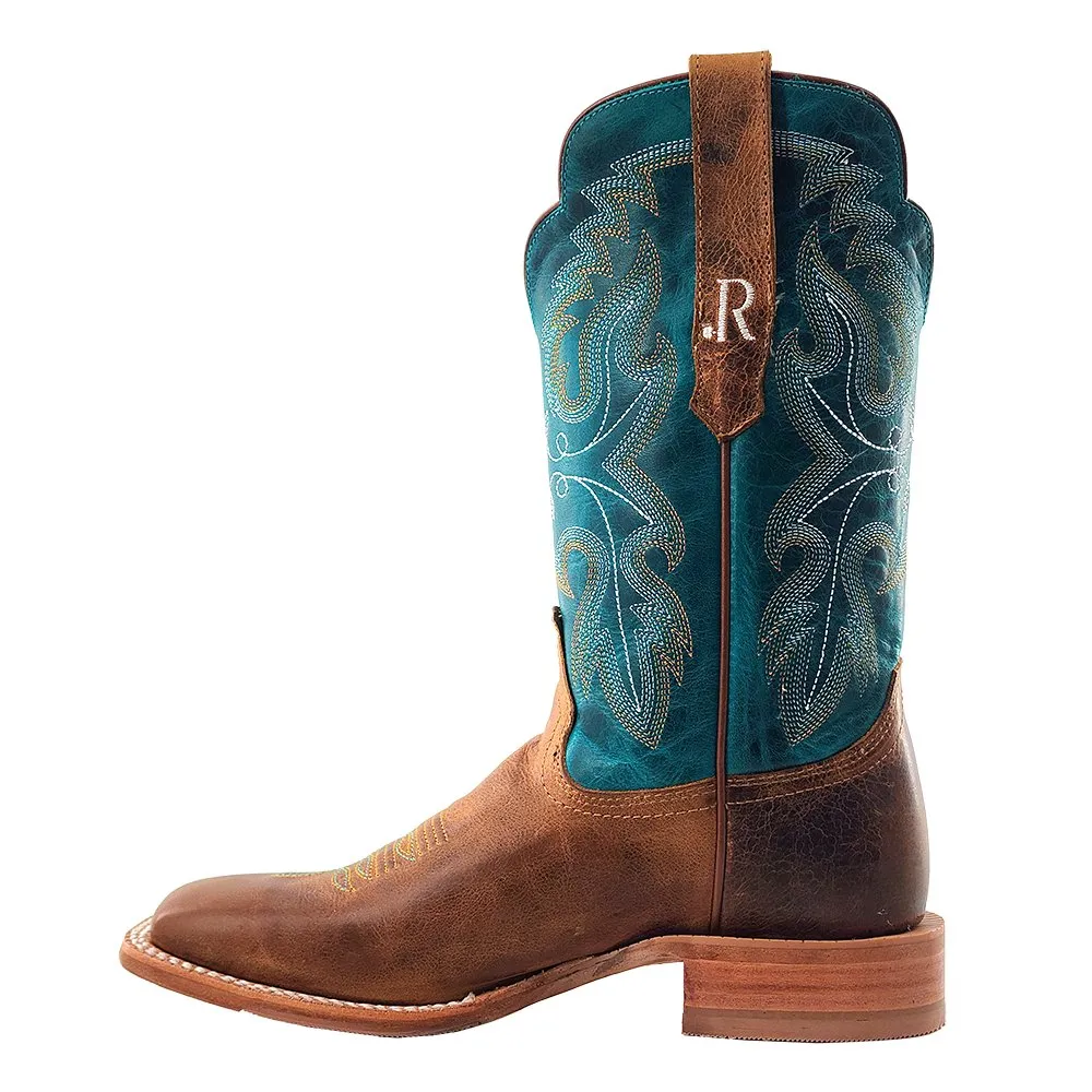 R Watson Women's 11" Azure Honey Wide Square Toe Western Boots