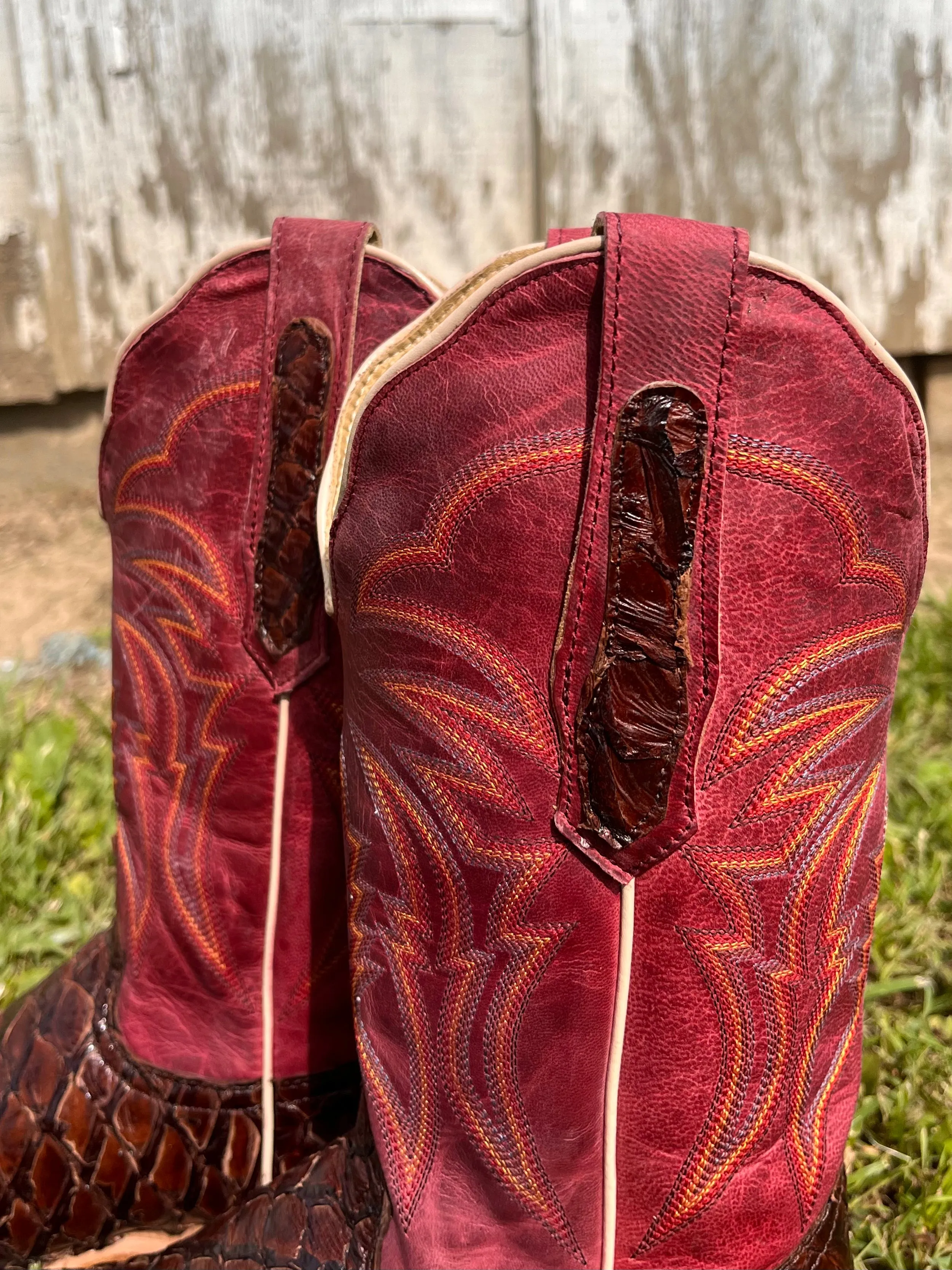 R. Watson Women's Chocolate Pirarucu Square Toe Cowgirl Boots RWL7800-2