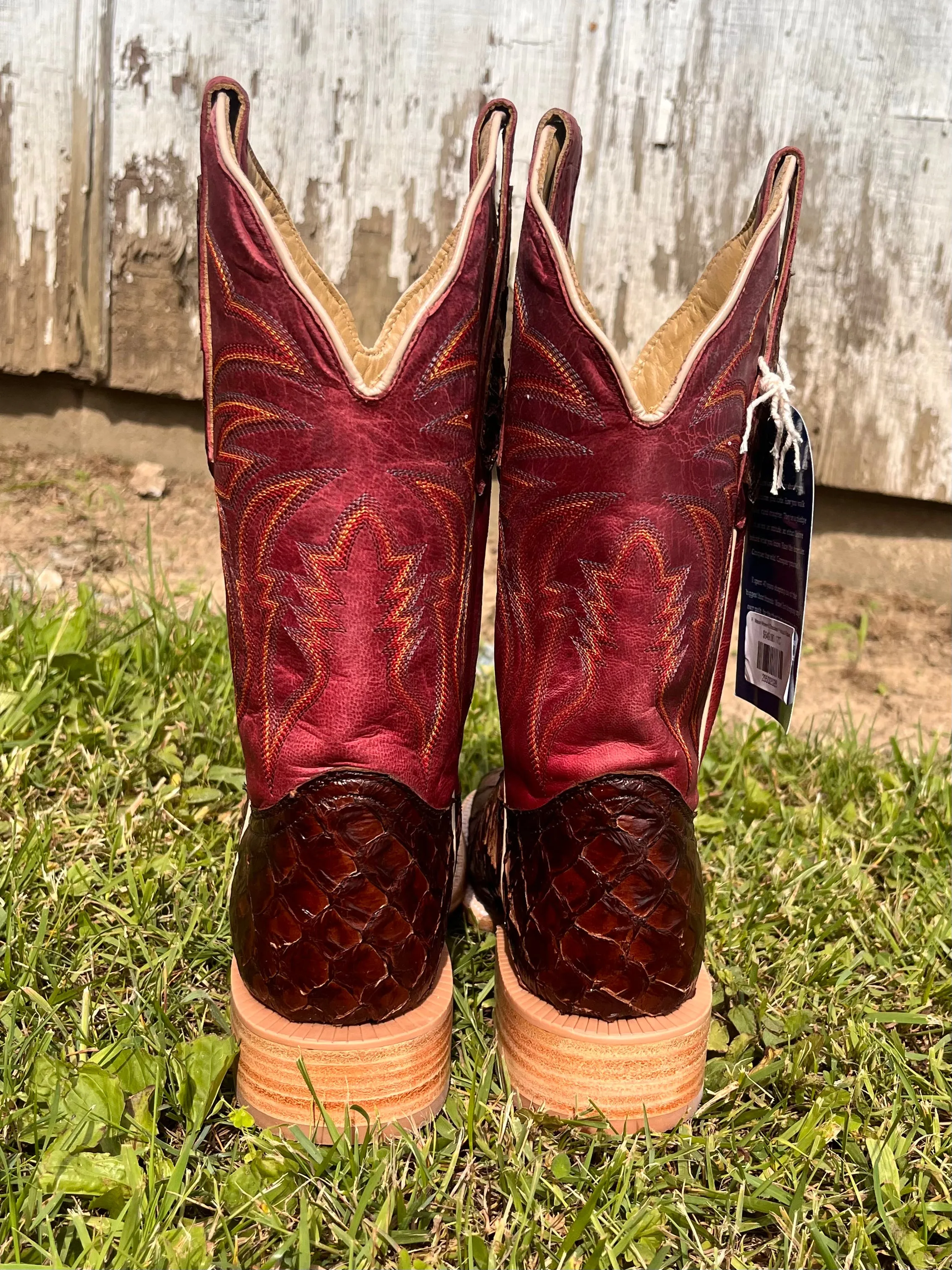 R. Watson Women's Chocolate Pirarucu Square Toe Cowgirl Boots RWL7800-2