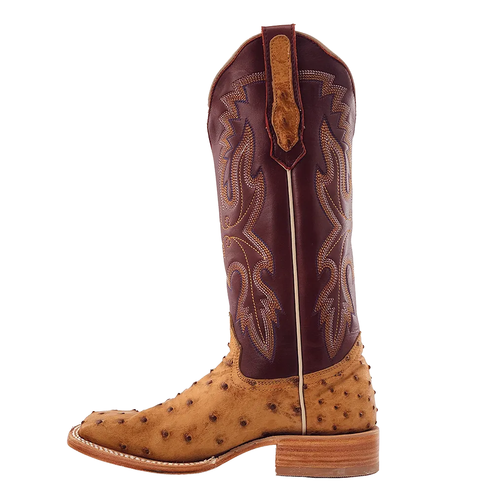 R. Watson Women's Saddle Bruciato Full Quill Ostrich Exotic Western Boots RWL4304