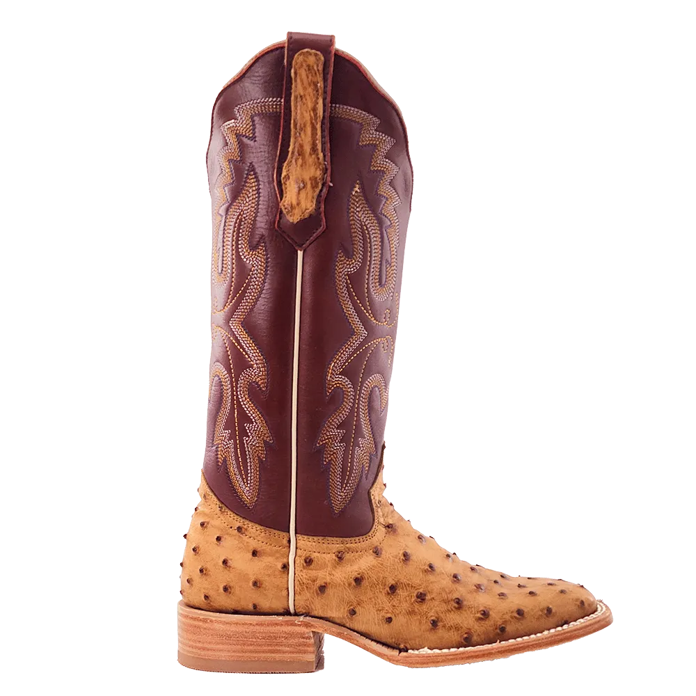 R. Watson Women's Saddle Bruciato Full Quill Ostrich Exotic Western Boots RWL4304