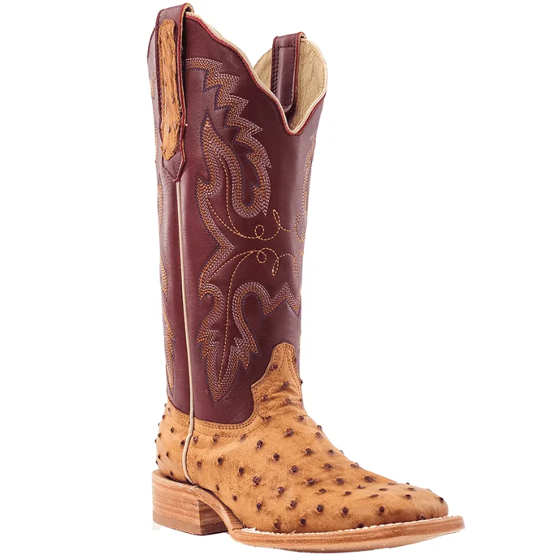 R. Watson Women's Saddle Bruciato Full Quill Ostrich Exotic Western Boots RWL4304