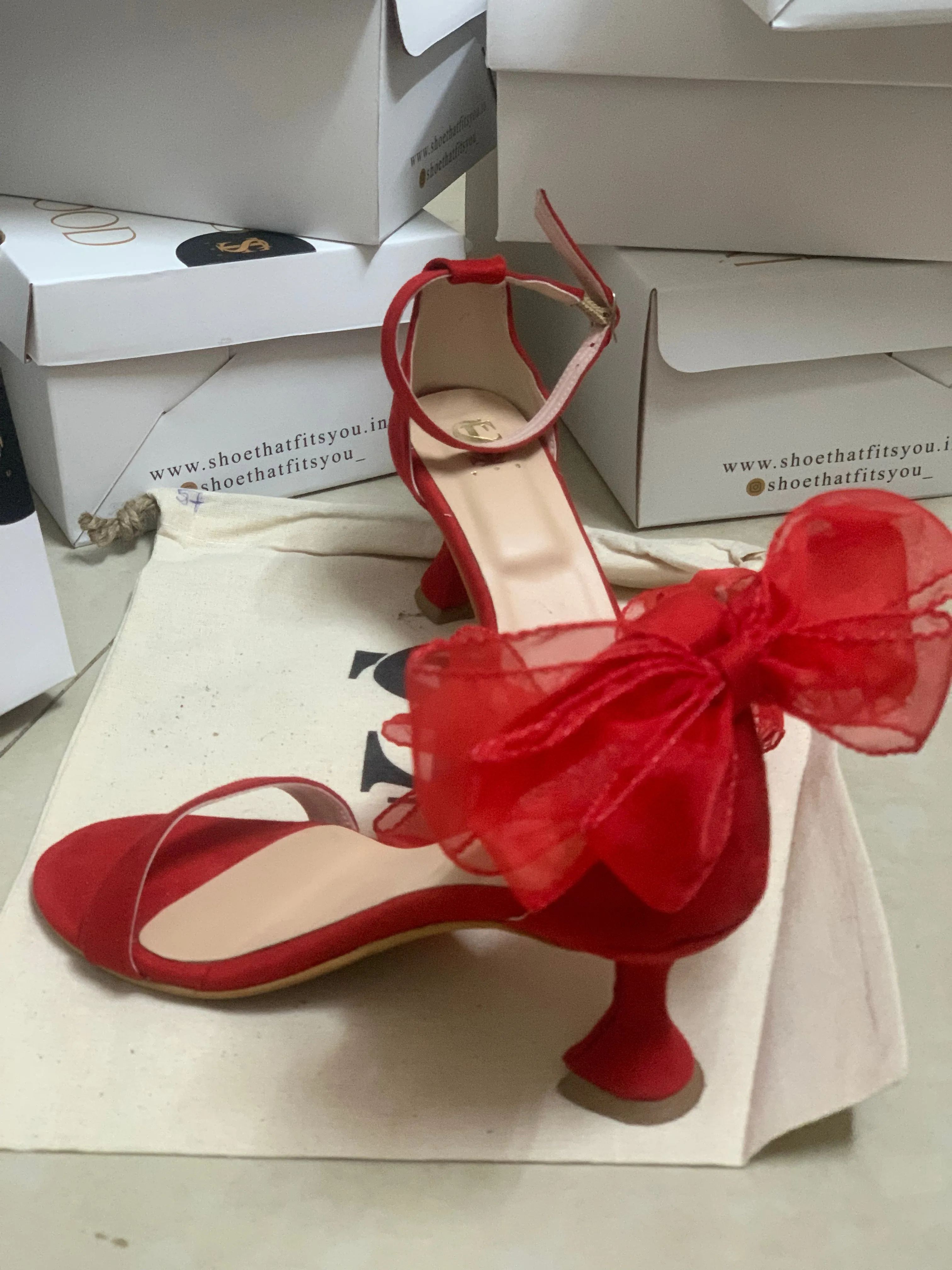 Red Organza Bow Kitten heels