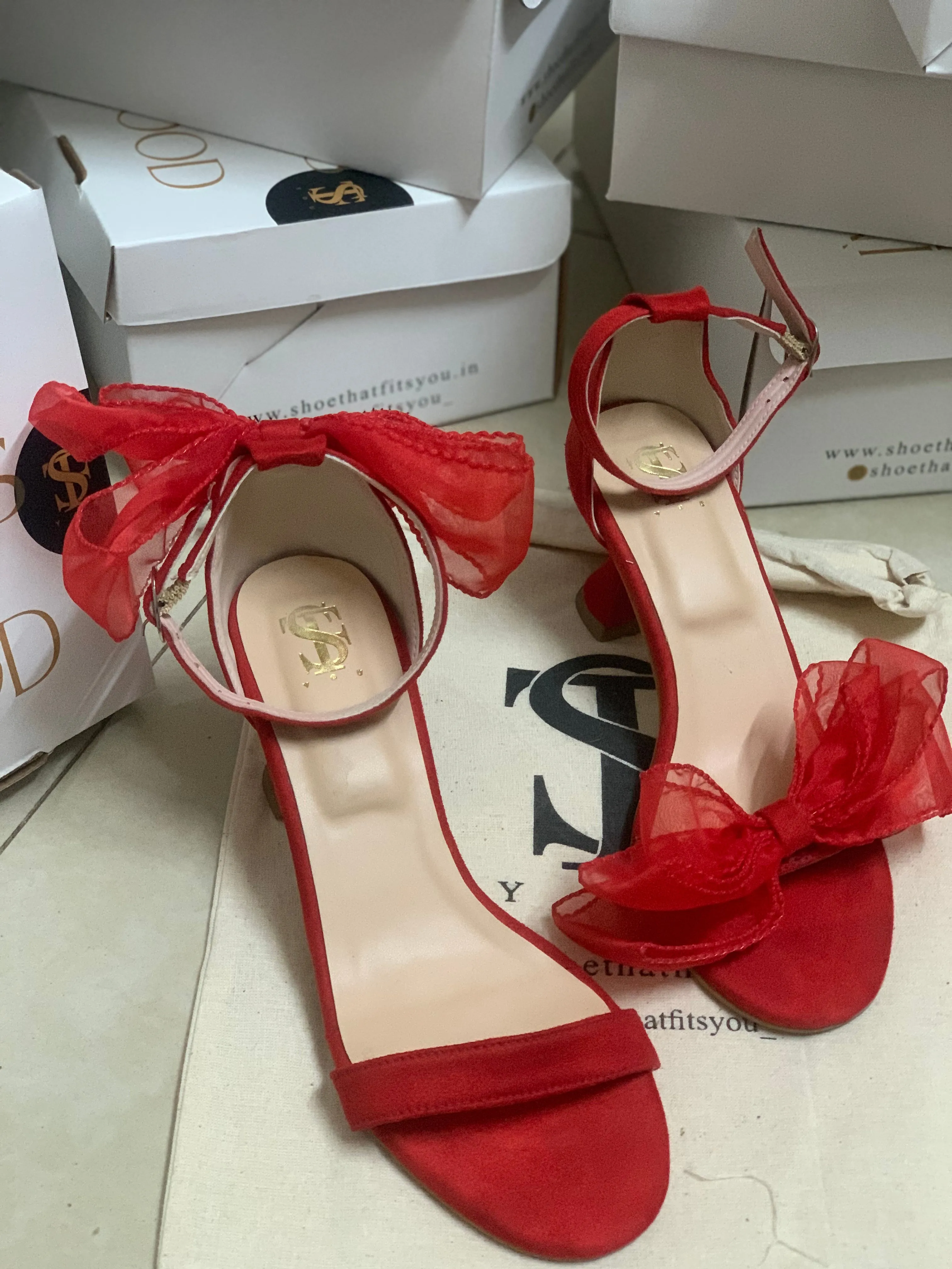 Red Organza Bow Kitten heels