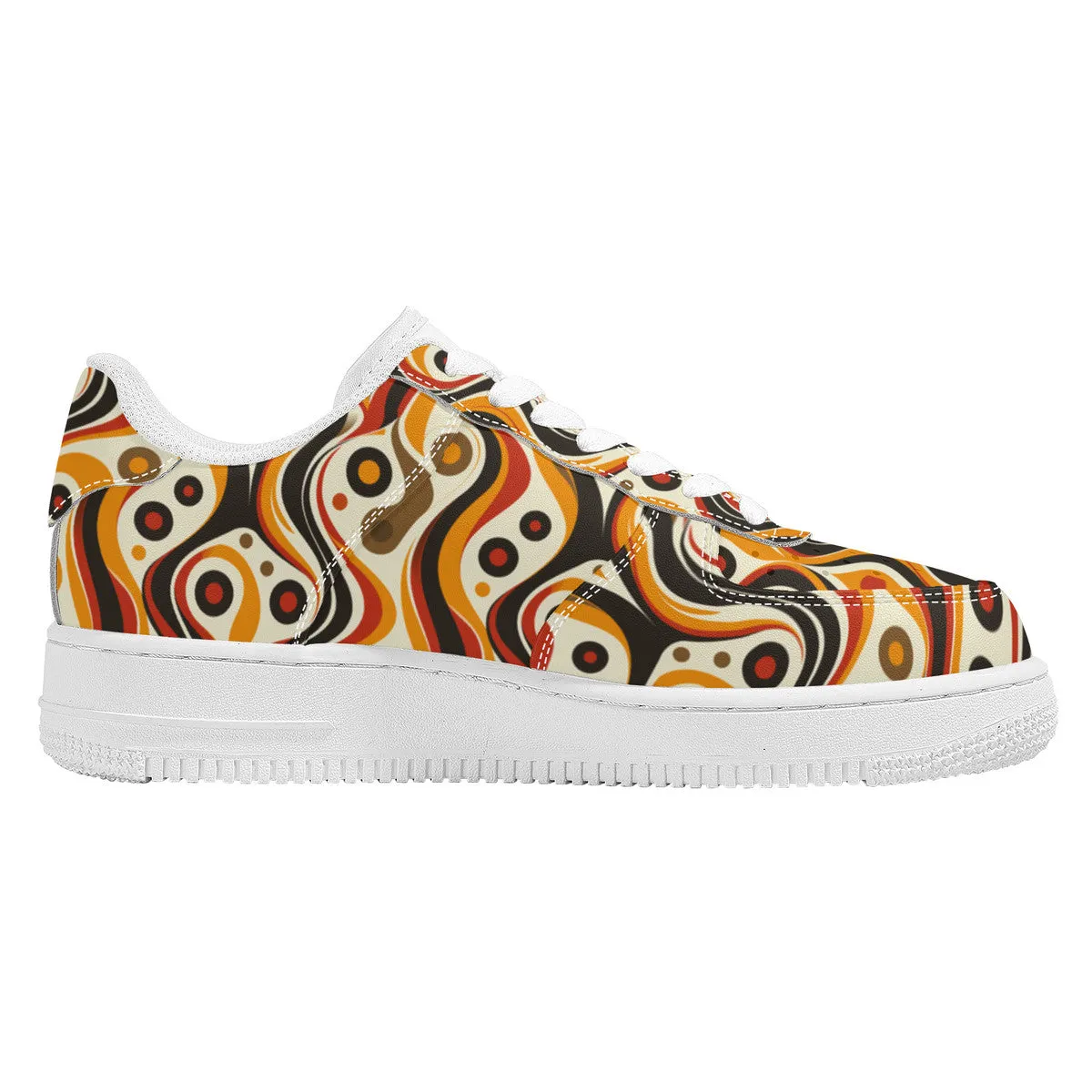 Retro Funky Chic Groove Vibrant Orange, Red, and Brown Swirls with Geometric Dots Unisex Air Force Sneakers