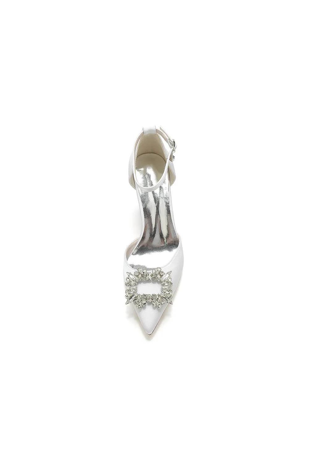 Rhinestone Pointed Toe Ankle Strap Buckle Chunky Heel
