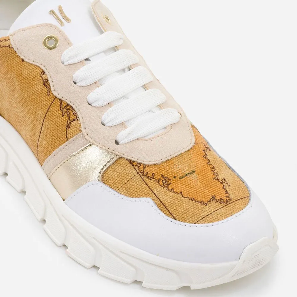 Scarpe Donna 1A Classe Alviero Martini Sneakers in Canvas Bianca con Dettagli Geo Classic P320