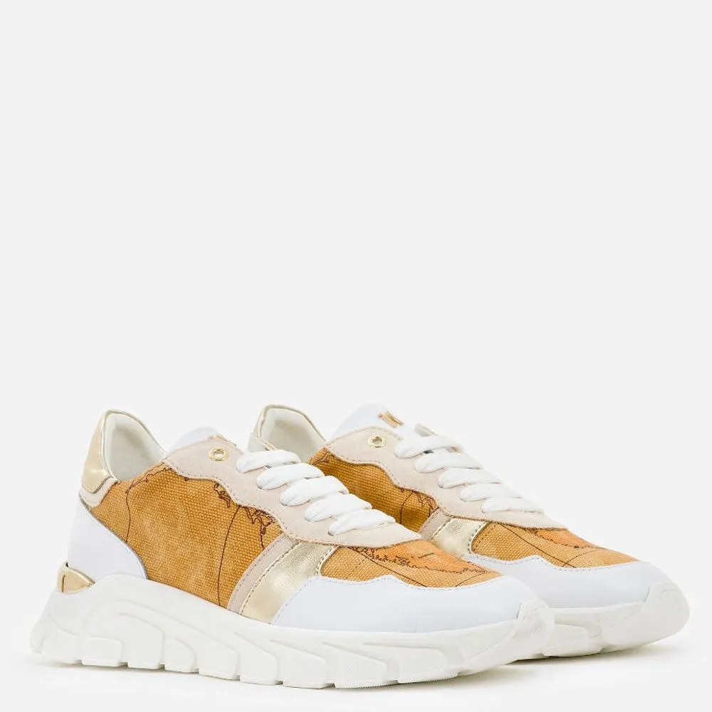 Scarpe Donna 1A Classe Alviero Martini Sneakers in Canvas Bianca con Dettagli Geo Classic P320