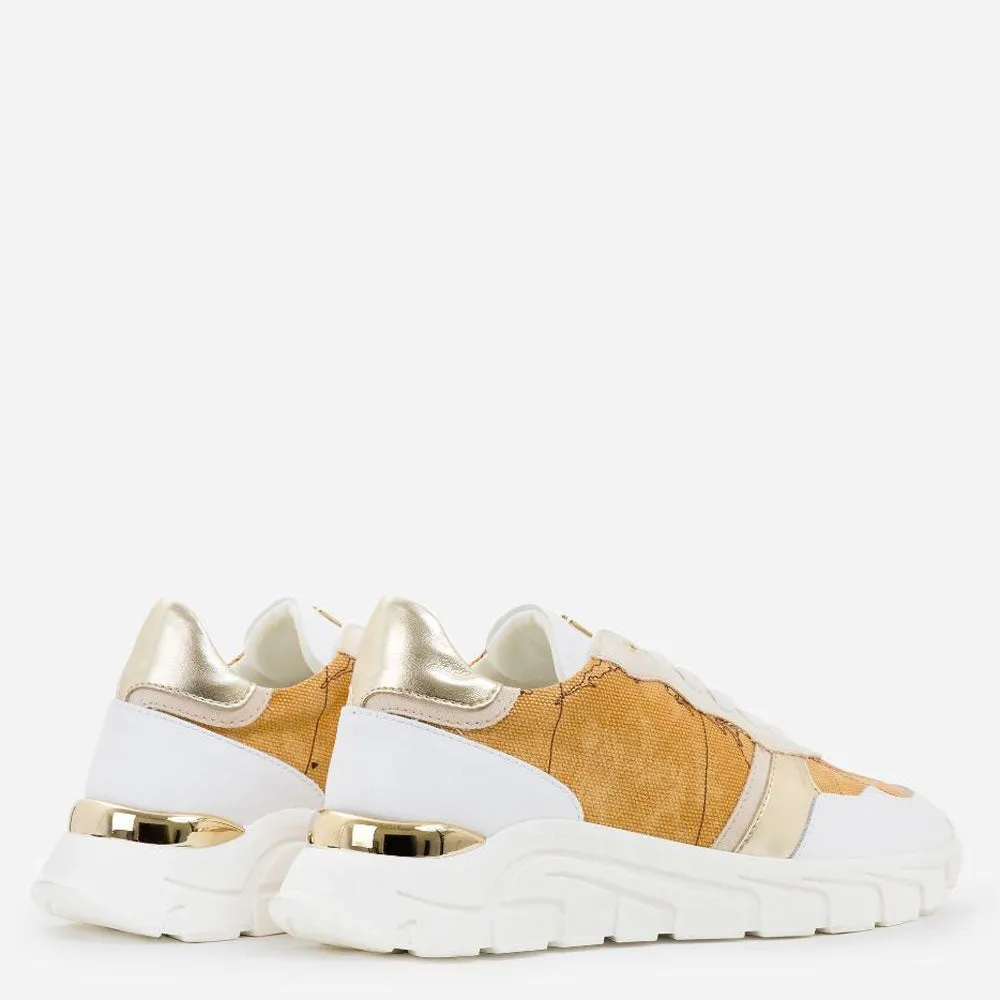 Scarpe Donna 1A Classe Alviero Martini Sneakers in Canvas Bianca con Dettagli Geo Classic P320