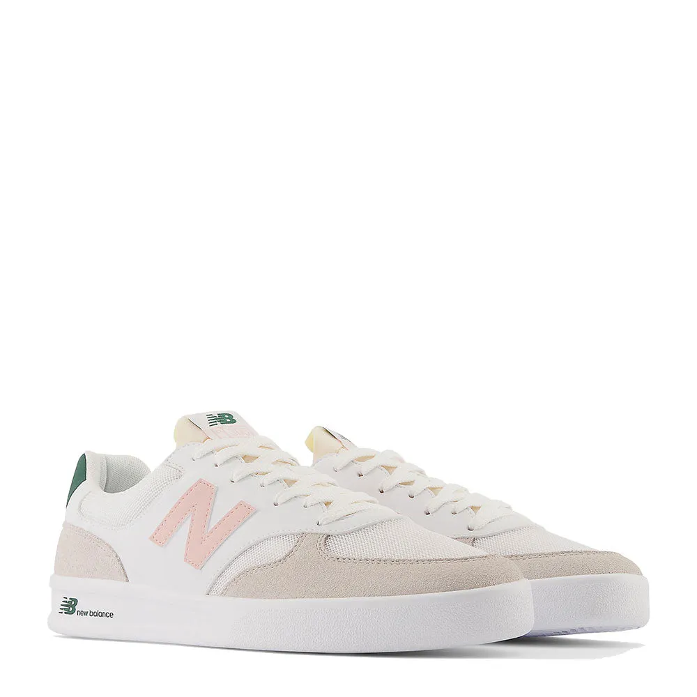 Scarpe Donna NEW BALANCE Sneakers 300 Court in Pelle e Mesh colore White Pink e Green
