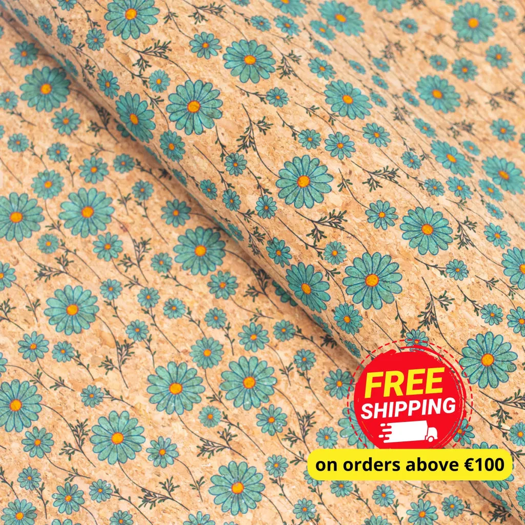Small blue flowers pattern Cork Fabric COF-256-A