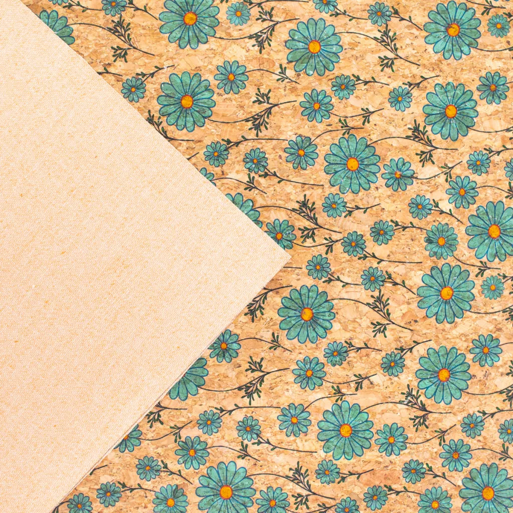 Small blue flowers pattern Cork Fabric COF-256-A