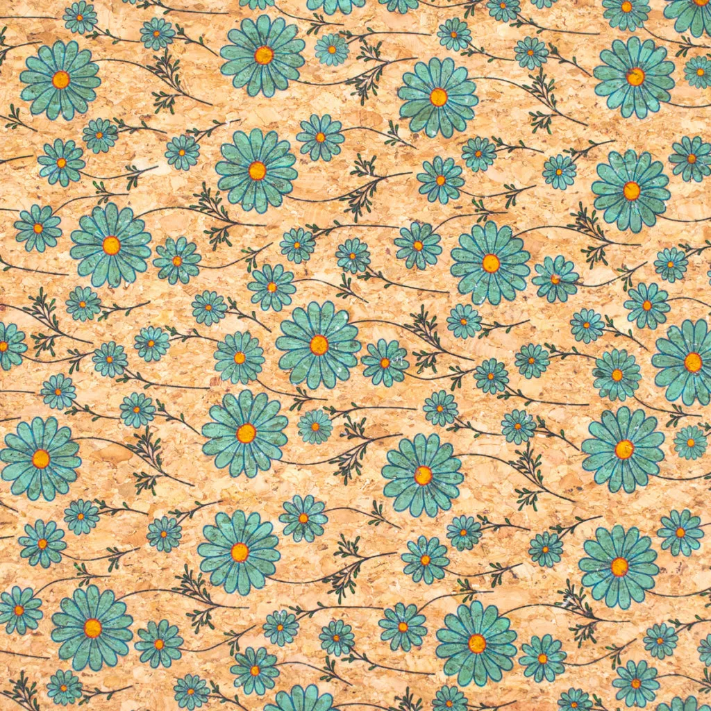 Small blue flowers pattern Cork Fabric COF-256-A