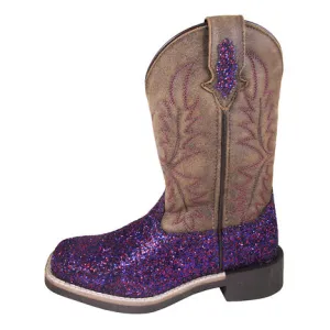 Smoky Mountain Kid's Purple Glitter and Brown Square Toe Boots