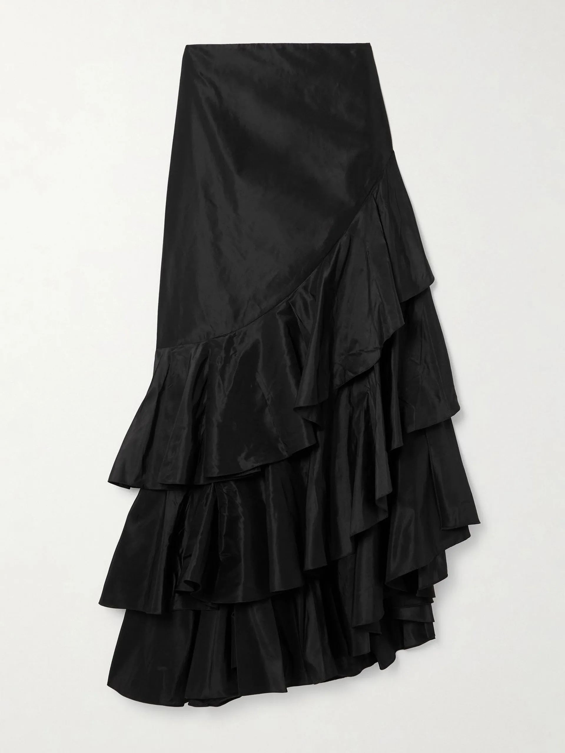 Spirit of Exploration asymmetric ruffled silk maxi skirt