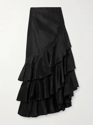 Spirit of Exploration asymmetric ruffled silk maxi skirt