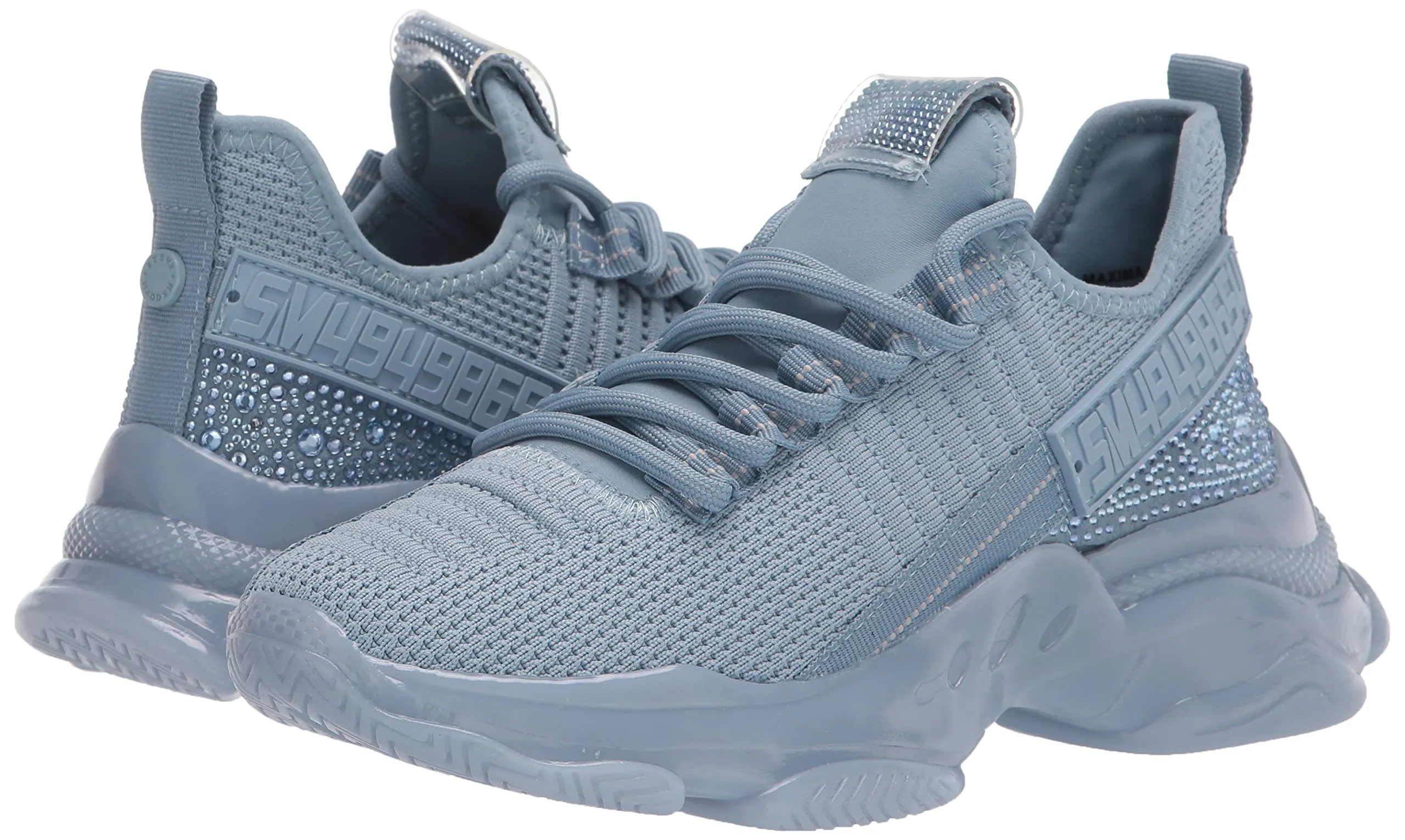 Steve Madden Maxima Baby Blue Multi Fashion Lace Up Boyfriend Rhinestone Sneaker