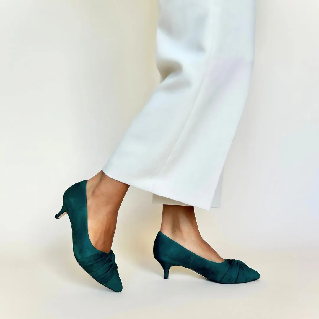 Tandi Extra Wide Width Kitten Heels - Green Suede