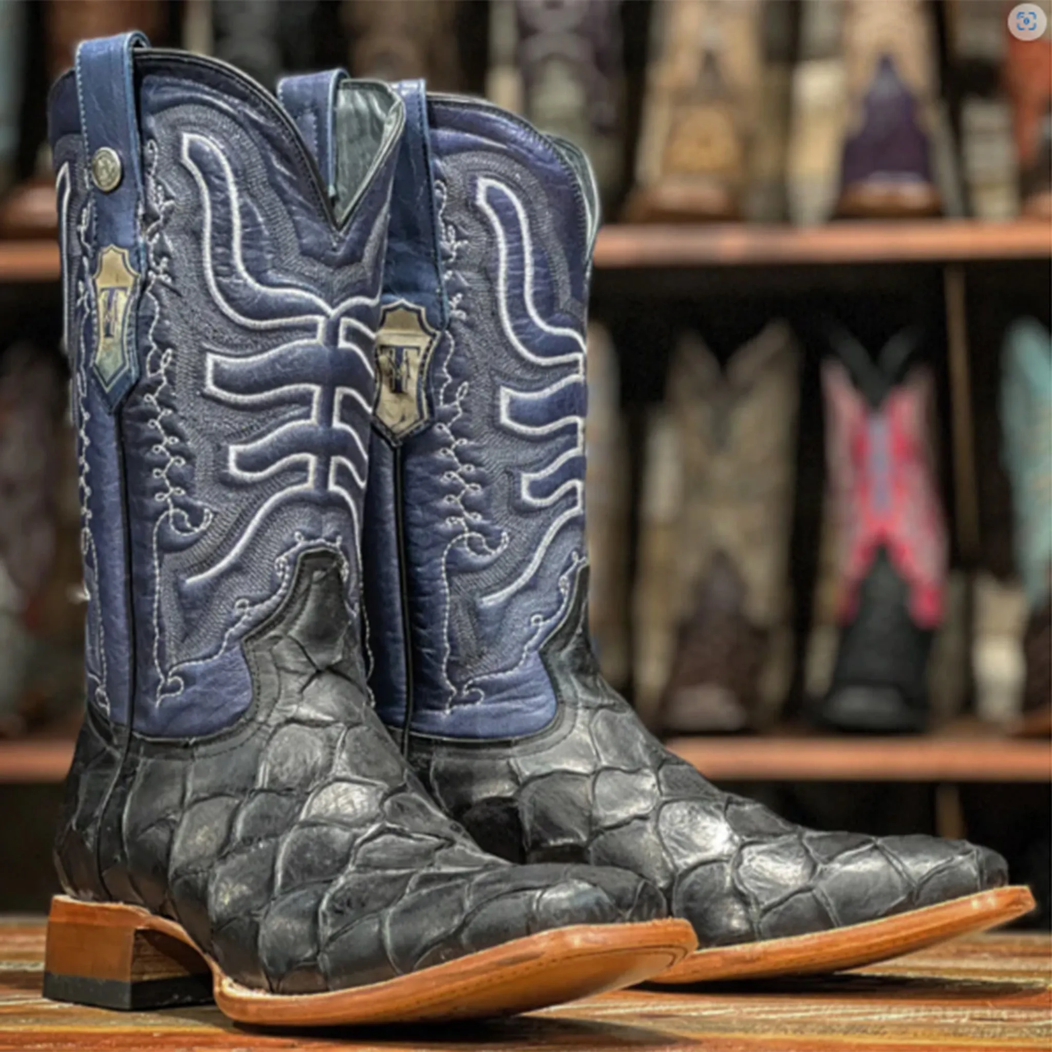 Tanner Mark Men's Black Monster Fish Square Toe