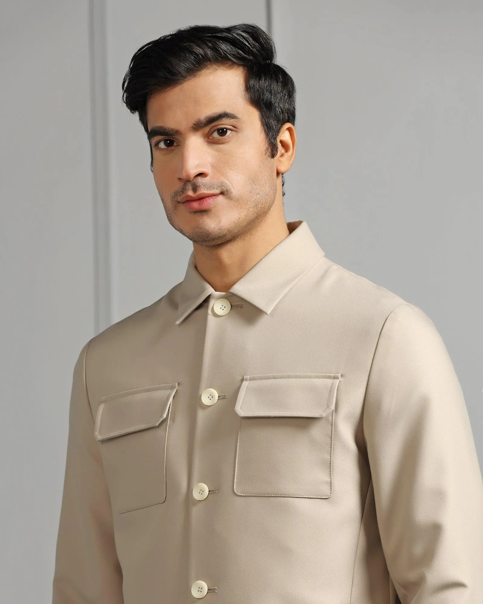 Two Piece Beige Solid Formal Suit - Cordex