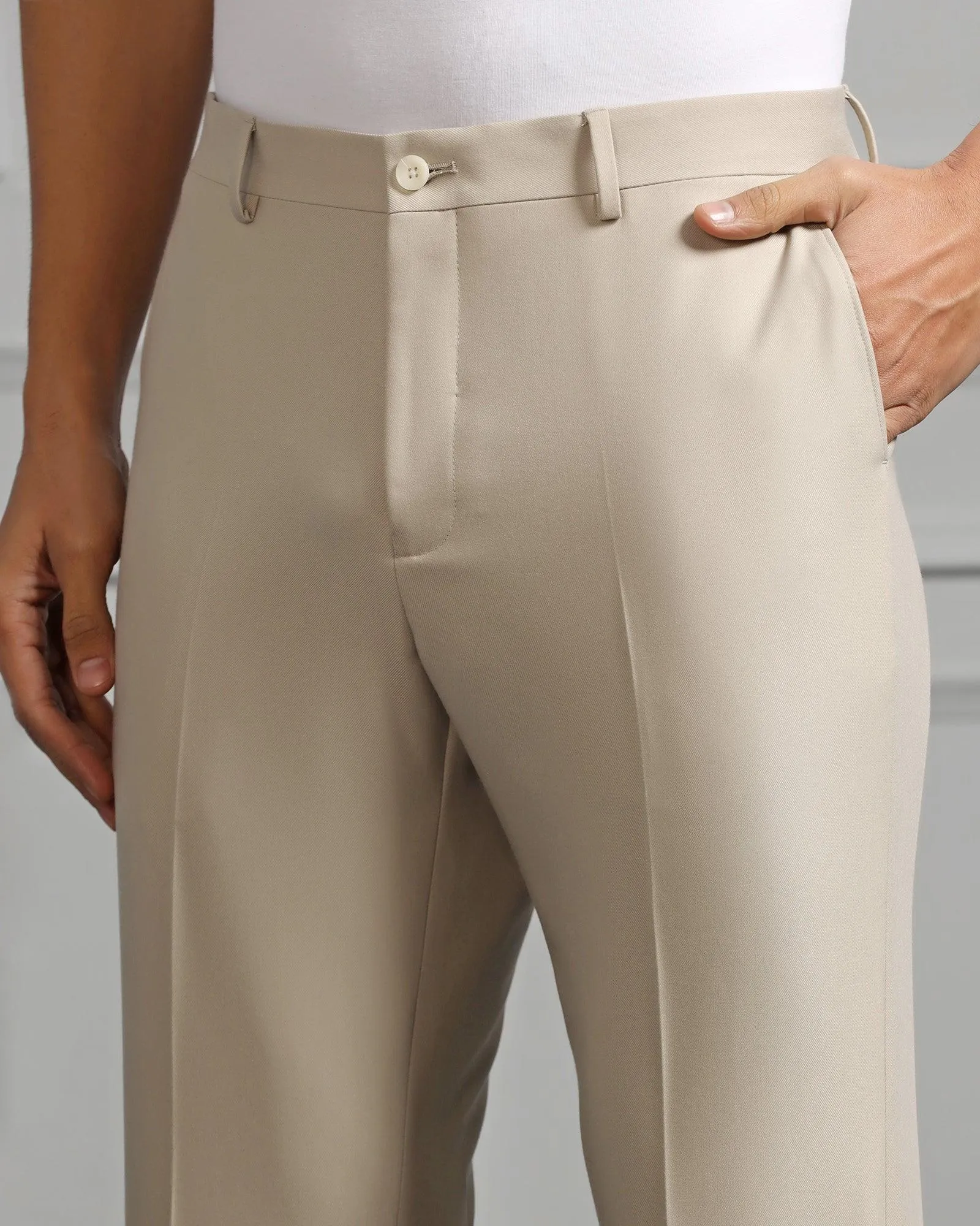 Two Piece Beige Solid Formal Suit - Cordex