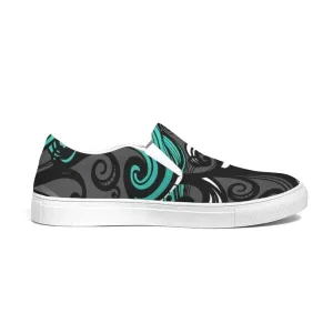 Uniquely You Womens Sneakers - Canvas Slip On Shoes, Green Butterfly Print by inQue.Style