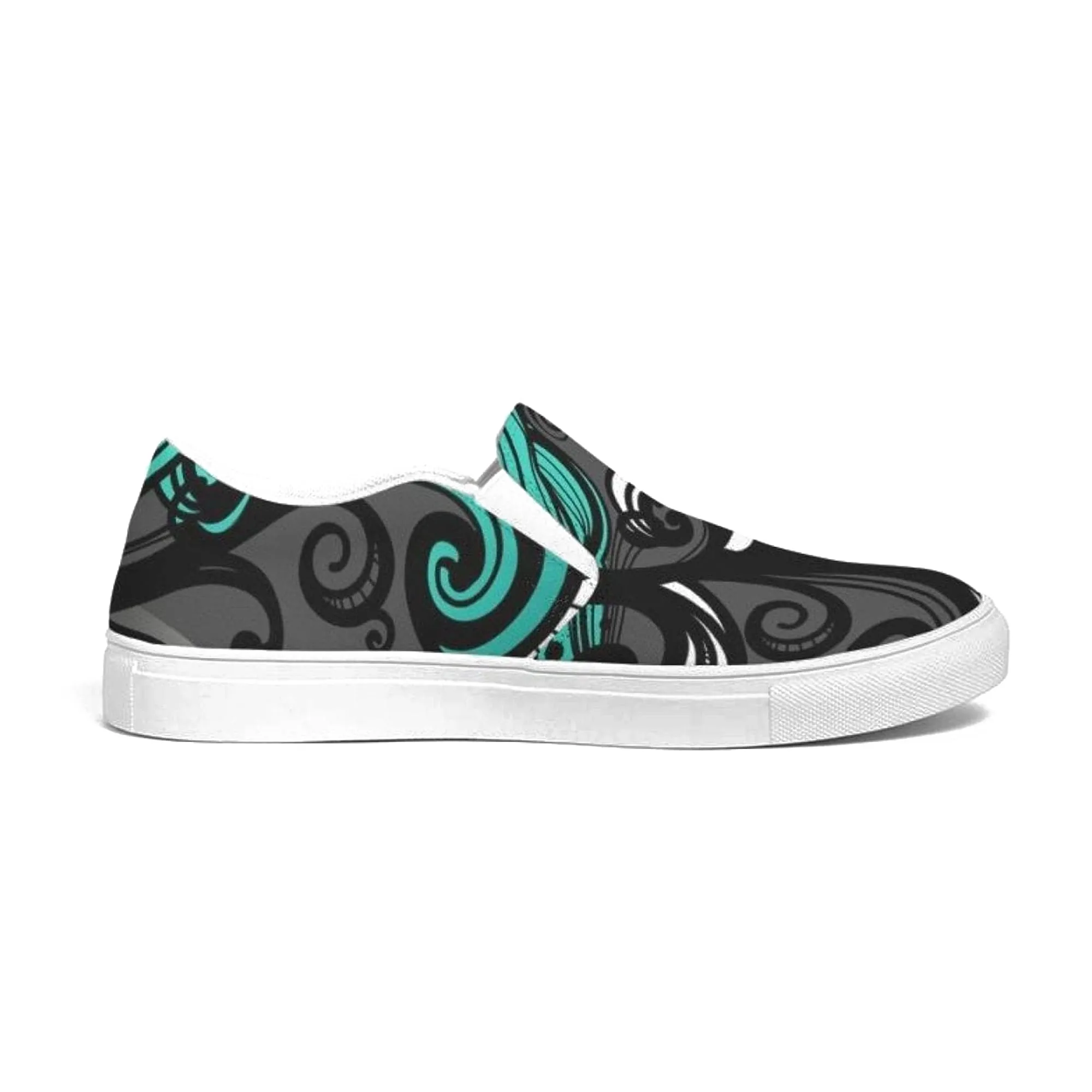 Uniquely You Womens Sneakers - Canvas Slip On Shoes, Green Butterfly Print by inQue.Style