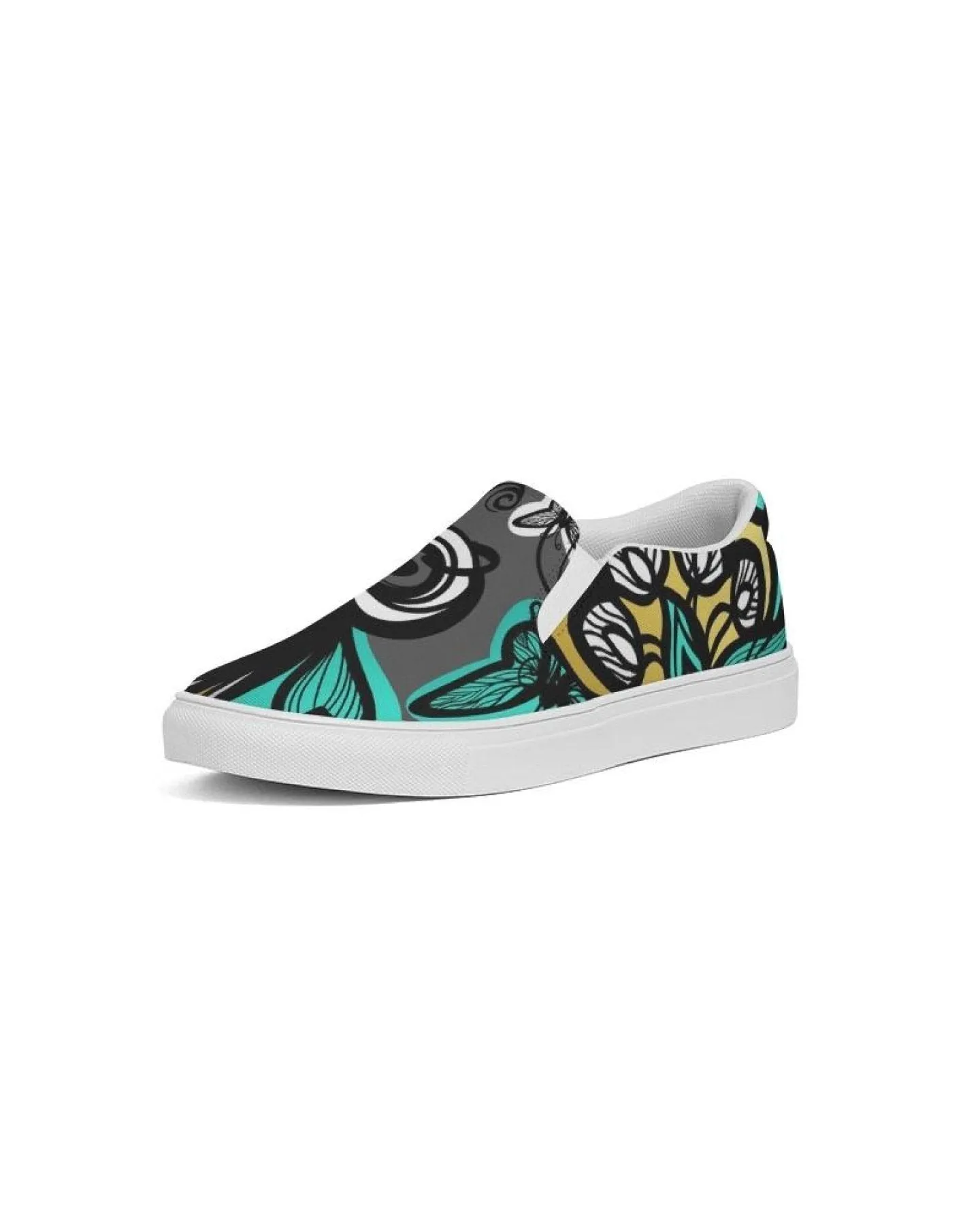 Uniquely You Womens Sneakers - Canvas Slip On Shoes, Green Butterfly Print by inQue.Style