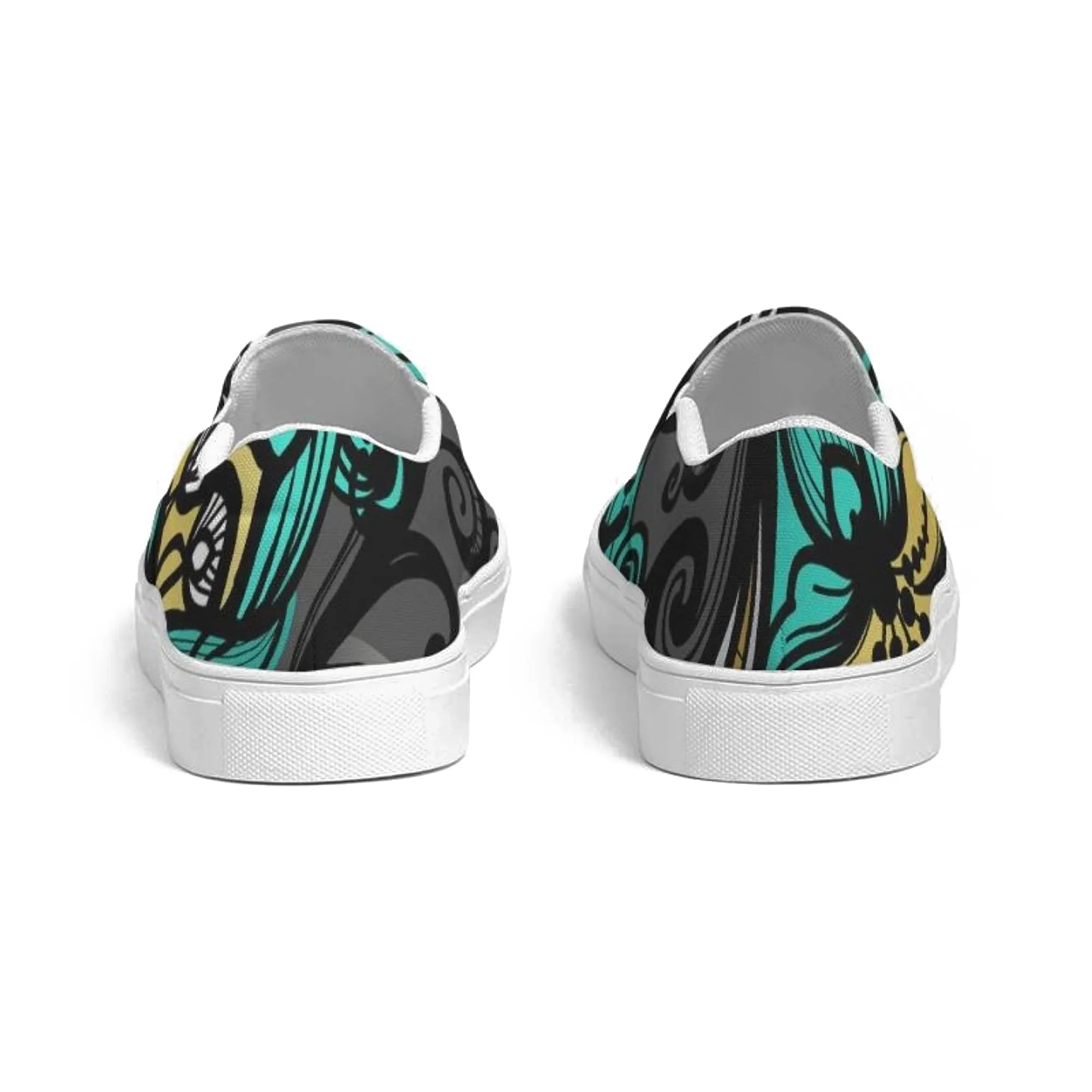 Uniquely You Womens Sneakers - Canvas Slip On Shoes, Green Butterfly Print by inQue.Style