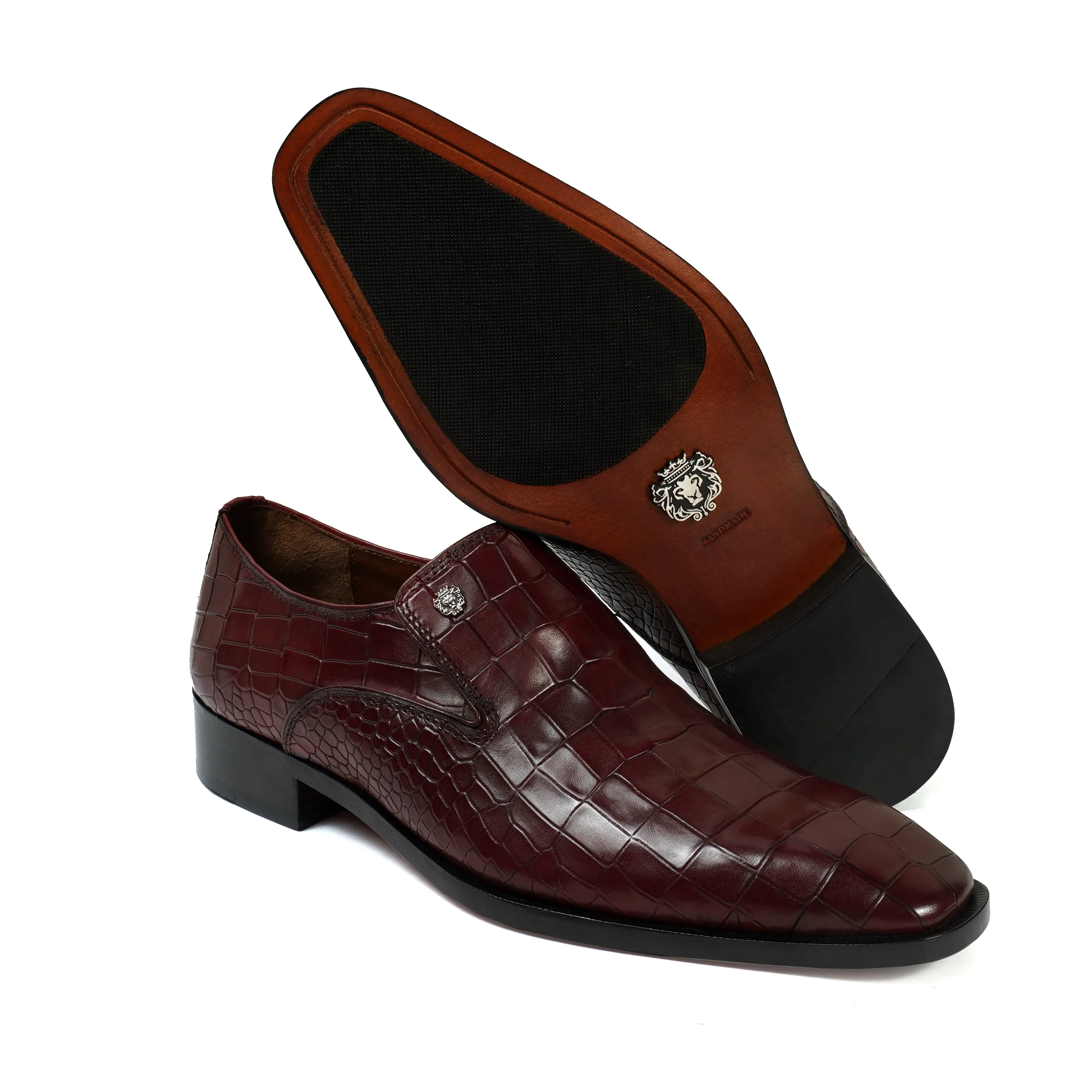 Wine Italian Loafer In Deep Cut Leather